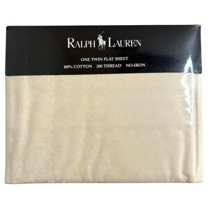 Ralph Lauren TWIN Flat Sheet Avery Cream Damask IRREGULAR Vintage NOS Sealed New